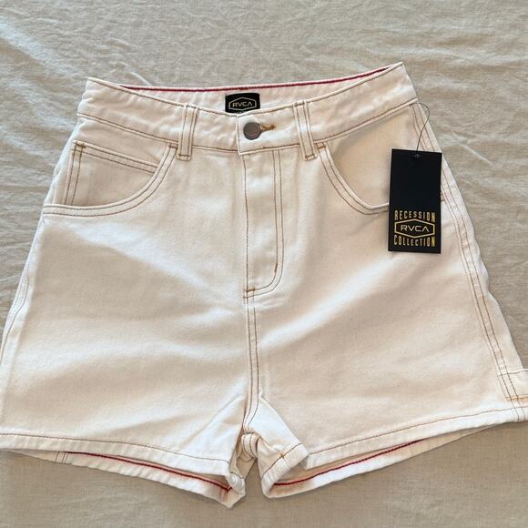 RVCA NWT | Recession in natural cream denim with red detail jean shorts | sz 25 - Picture 1 of 6